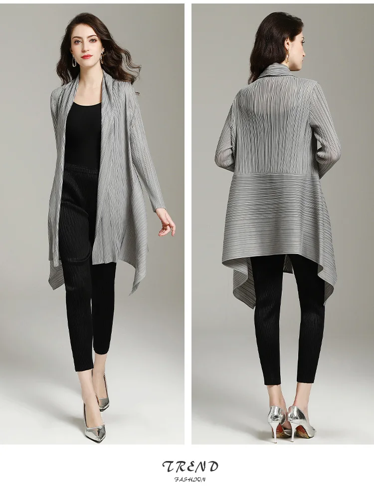 

FREE SHIPPING Fashion fold long-sleeved pure color asymmtric length trench coat IN STOCK
