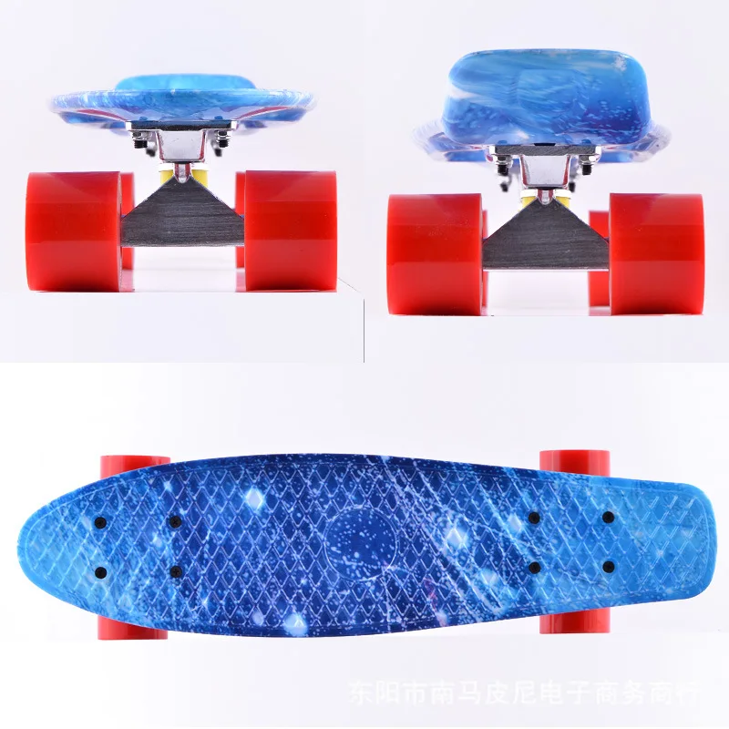 Галактика Стиль печати 22 дюймов скейт в виде рыбы мини Крейсер Лонгборд скейтборд звездное небо шаблон Мини Доска для спорта на открытом воздухе - Цвет: Синий