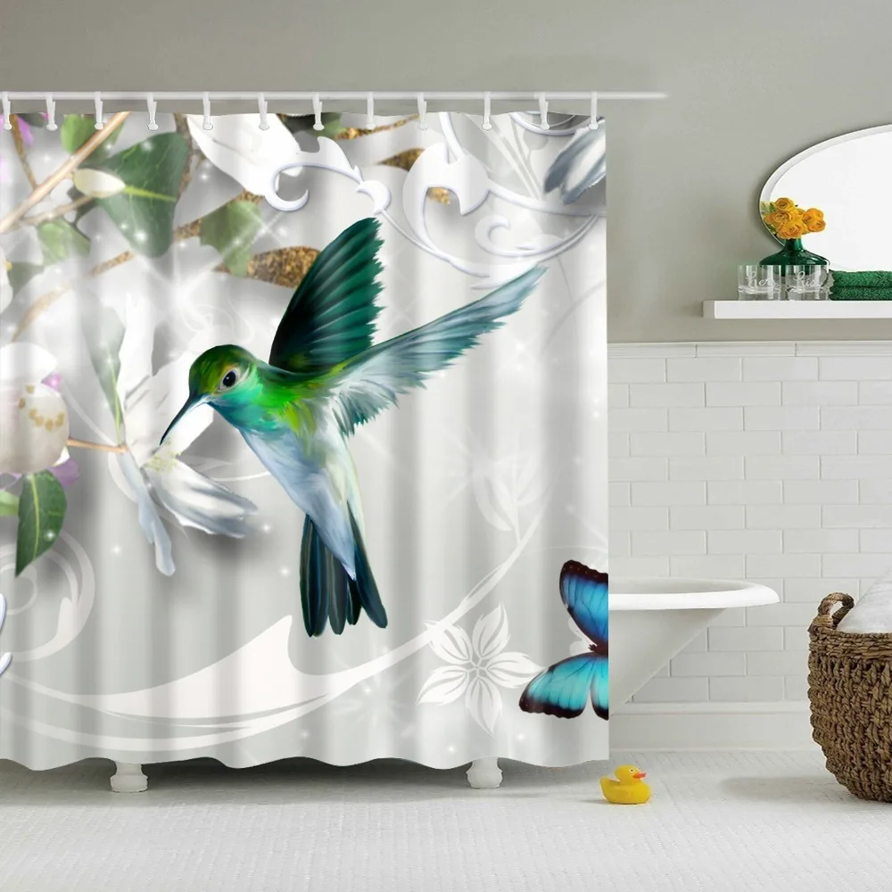 Занавески для ванной с животными, птицами, павлинами, совой, попугаем, водостойкие полиэфирные занавески для ванной с крючками 180x180 см