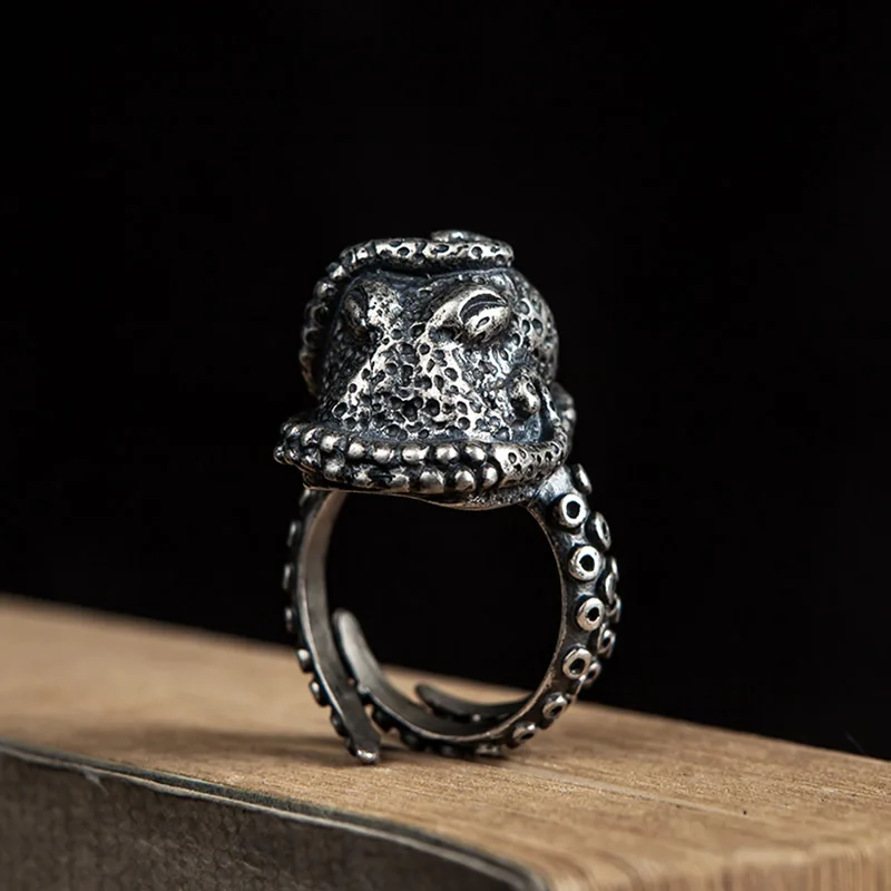 Ретро панк готический серебряный цвет кольца с Осьминогами предотвращают аллергию открывающиеся кольца Регулируемый размер мужские женские модные ювелирные изделия подарок
