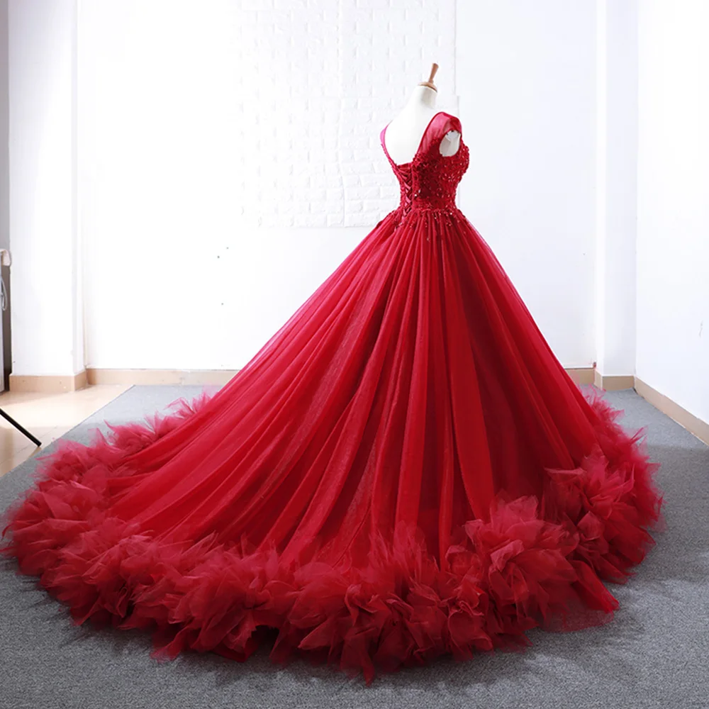 Vestidos De Noiva Princesa 2019 Новое поступление бисер кристалл аппликации цветы юбка красный Принцесса бальное платье Свадебные платья