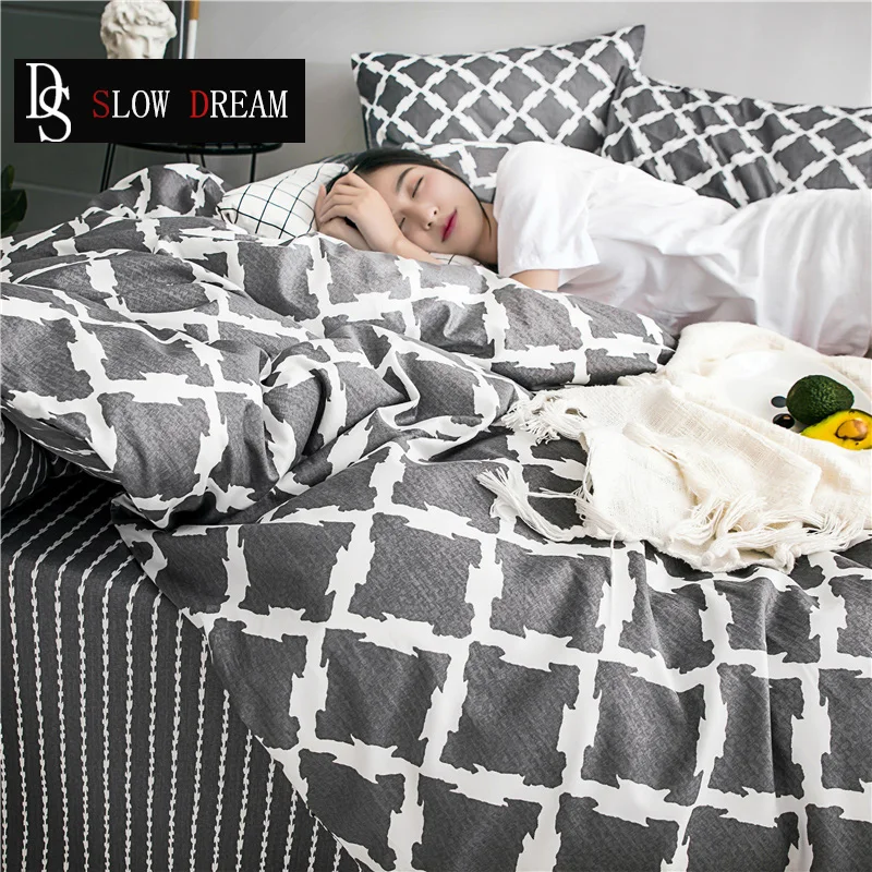 

SLOWDREAM Bedding Set Gray Nordic Pure Cotton Bedspread Euro Duvet Cover Comforter Linens Set Queen King Double Sheet Bedclothes