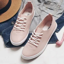 2018 New Women Pink Sneakers Female White Shoes Lace Up Flat Heel All Match Must Have Lady Flats Spring Leather Shoes Beige