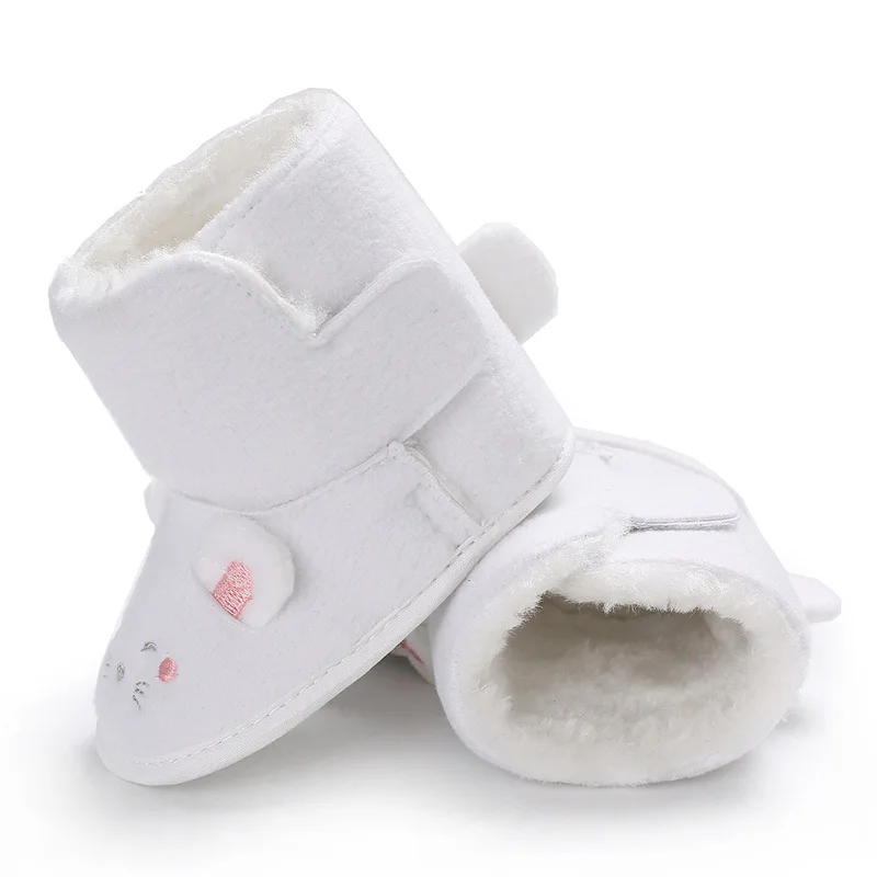 Зимняя обувь для мальчиков и девочек 0-1 лет; Теплая Бархатная обувь с рисунком для малышей - Цвет: Белый
