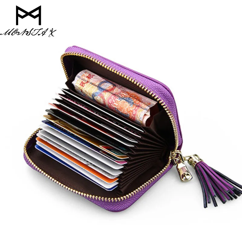 Women Lady Genuine Leather Clutch Wallet Mini RFID Card Holder Purse Short Tassel Women Wallet ...