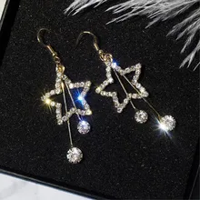Nuevo estilo 2019 pendientes de gota de borla larga de estrella ahuecada de cristal brillante para mujer joyería de moda de pendientes de diamantes de imitación exquisitos(China)