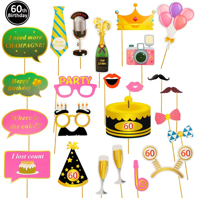 Lincaier 32 дюйма 62 см 60th день рождения золотые воздушные шары Happy 60 лет вечерние украшения Для мужчин женские принадлежности - Цвет: 24pcs photobooth