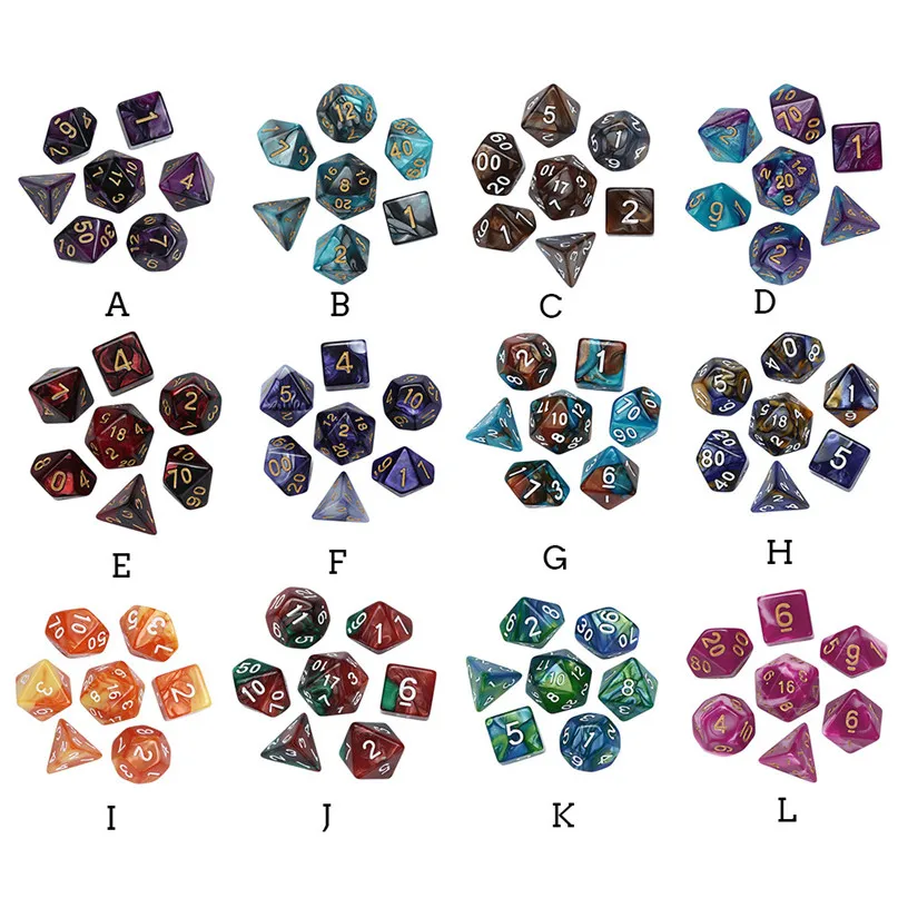 7Pcs Digital Dice Game Dungeons & Dragons Polyhedral D4-D20 Multi Sided Acrylic Dice For Young People Party Entertainment #2N22 (2)