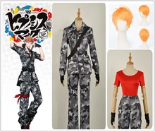 

Games Voice Actor RAP Mad Trigger Crew Mason Busujima Cosplay Costume Custom Long Sleeve Camouflage Uniform Red T-Shirt Wig