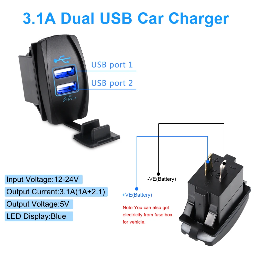 ADPOW 12-24V USB зарядное устройство для мотоцикла Авто Грузовик ATV Лодка светодиодный автомобиль 3.1A двойной USB разъем зарядное устройство адаптер питания розетка питания