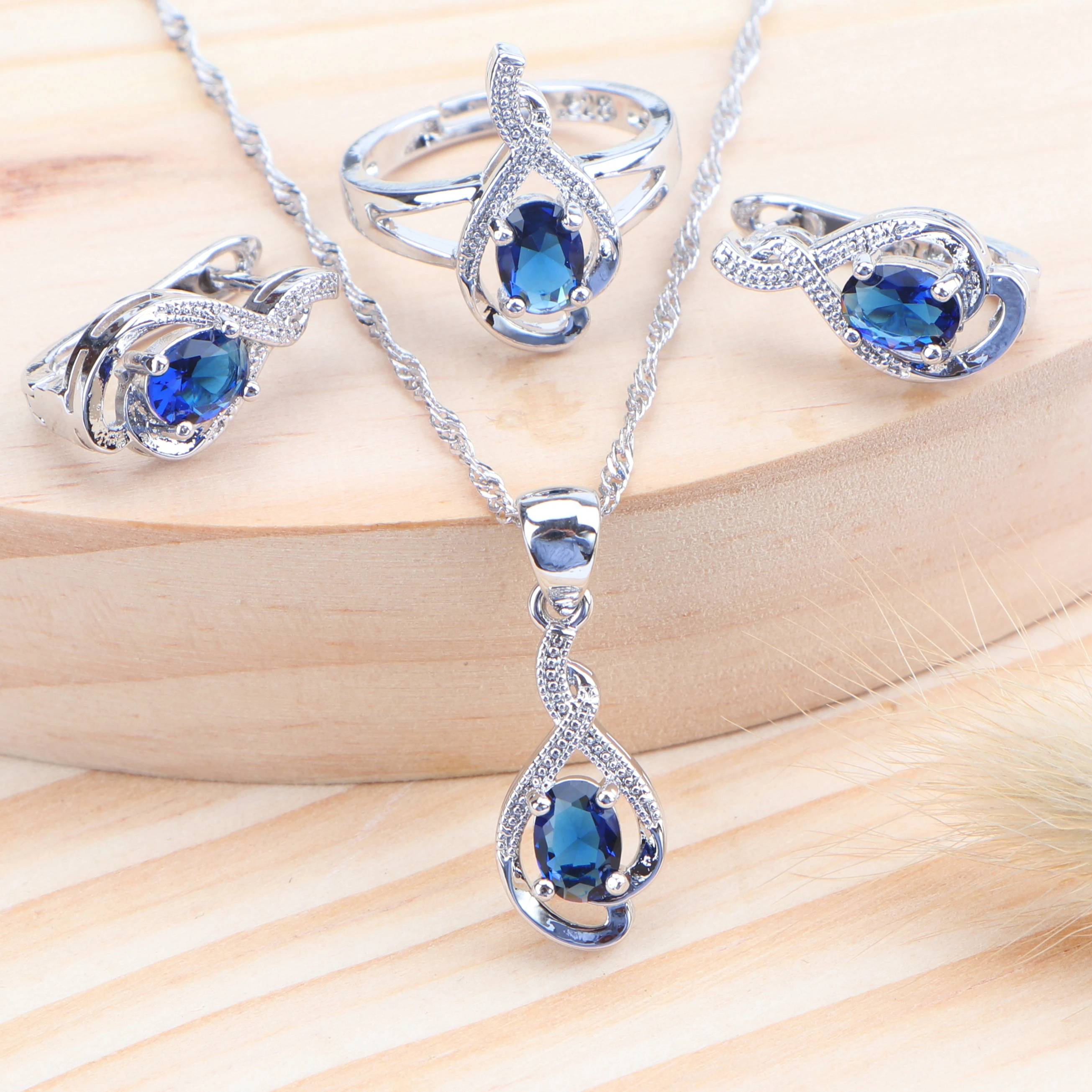 

5 Color Cubic Zirconia Bridal Jewelry Sets Kids Silver 925 Wedding Jewelry Earrings Rings Necklace Pendant Set For Women