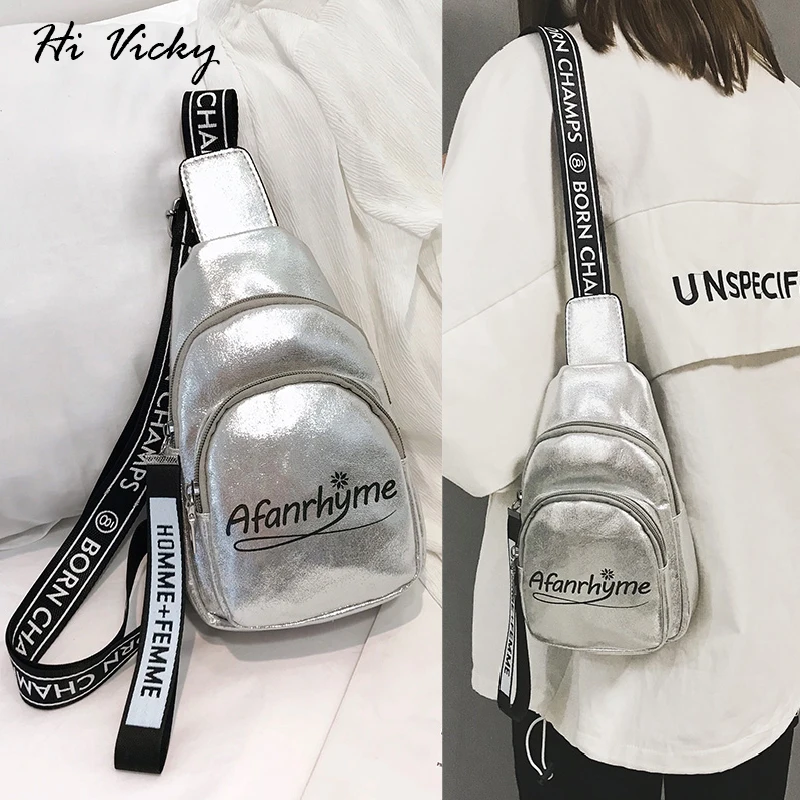 

crossbody Waist pack bags women silver shoulder bag female soft PU leather messenger bag ladies metallic effect small handbag