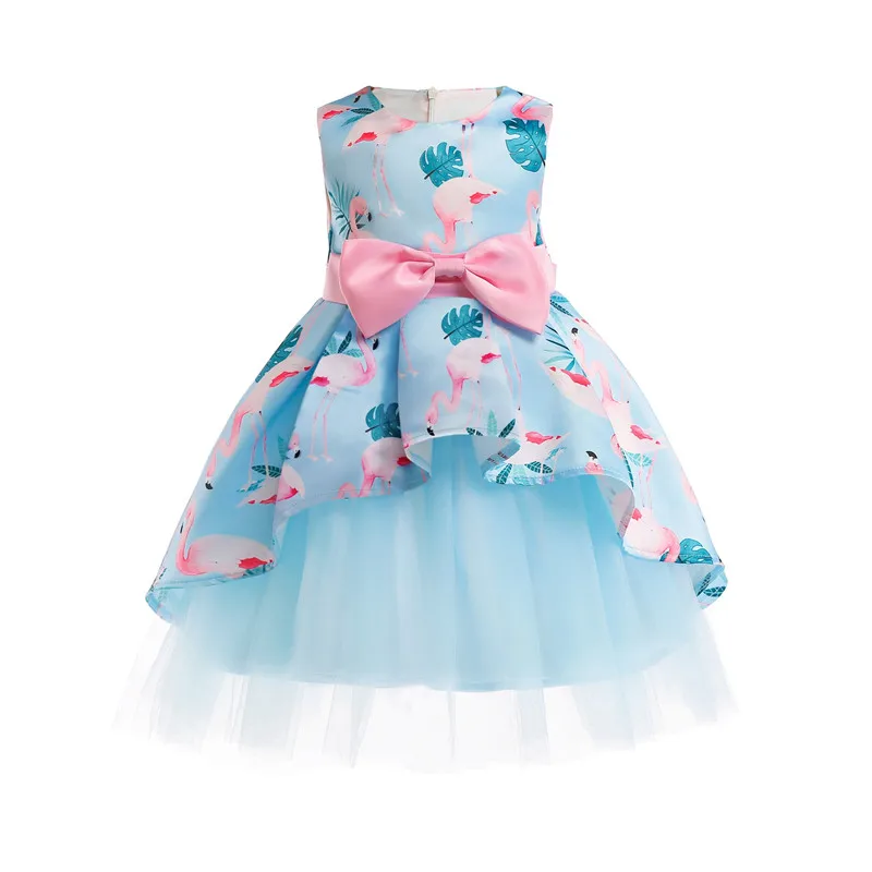 Baby Girls Spring New Princess Dress Children Girls Sleeveless Ball Gown Bow Party Dress Flamingo Printed Kids Formal Dresses11