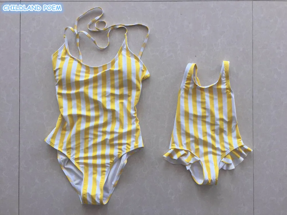 Mother Daughter Swimwear Stripe Mom And Daughter Swimsuits Family Matching Clothes Family look Mommy and Me Bathing Suit Clothes