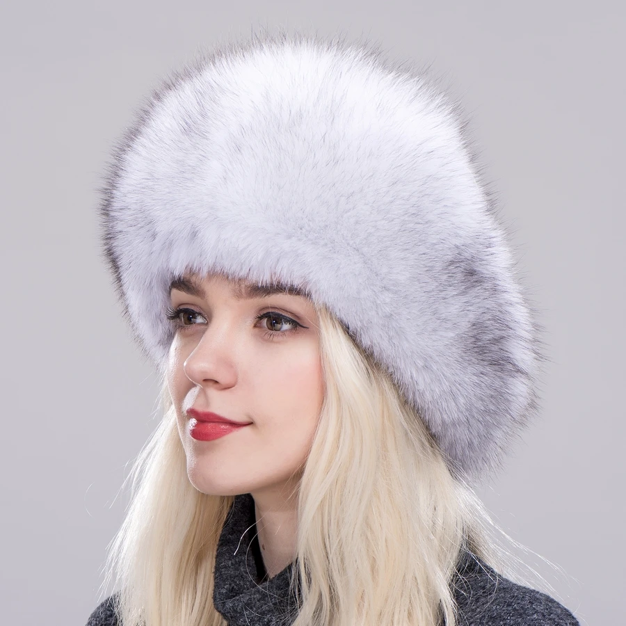 ZDFURS* Для женщин натуральный натуральный мех лисы шляпы Монголия шляпа принцессы шапка зимние Лыжный Спорт шапка, закрывающая уши зимняя меховая шапка-ушанка - Цвет: natural