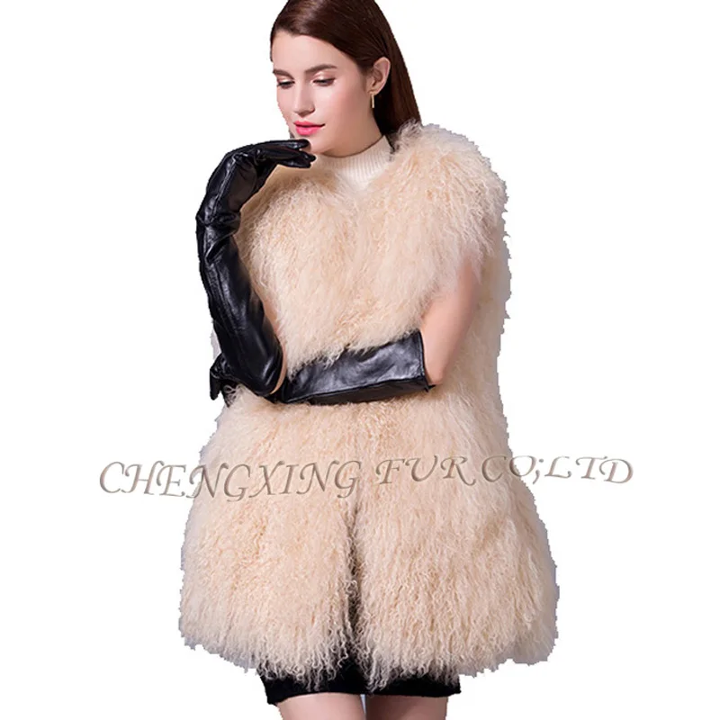 

CX-G-B-101G Women's Winter Warm Long Coat Jacket Mongolian Lamb Fur Vest