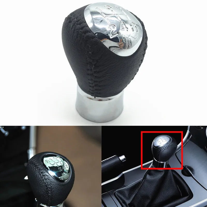 

Chrome Leather 5/6 Speed Manual Gear Shift Knob Lever Stick Handle Head Shifter Pen Car Styling Accessories For Mazda 3 5 6