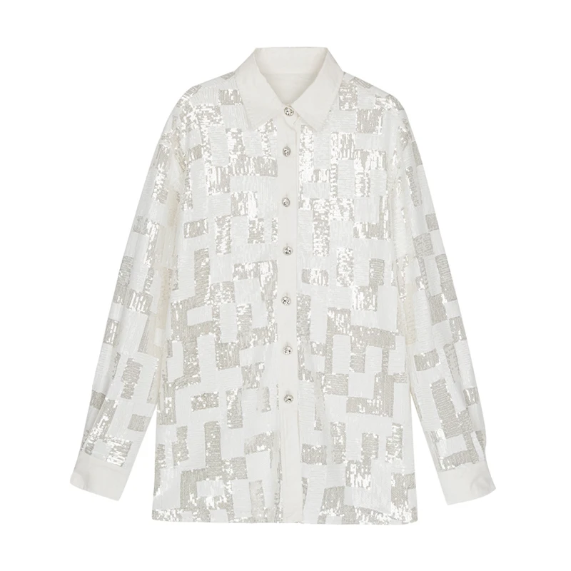 sequin white button down