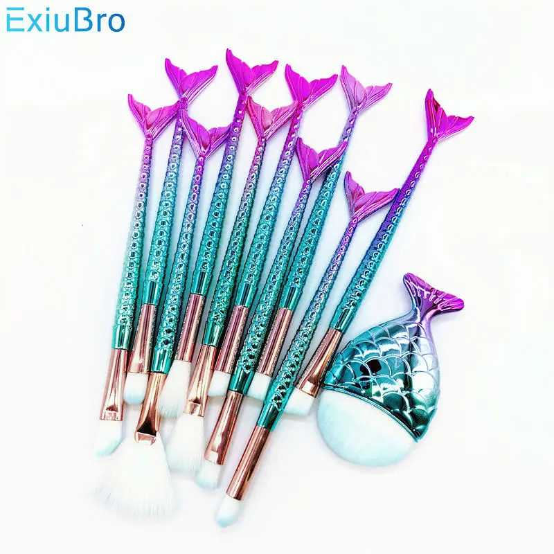 

Eyeshadow Makeup Brushes Set Mermaid 11PCS Professional Cosmetics Foundation Lash Blending Eyeliner Brush Unicorn Makeup Brushes