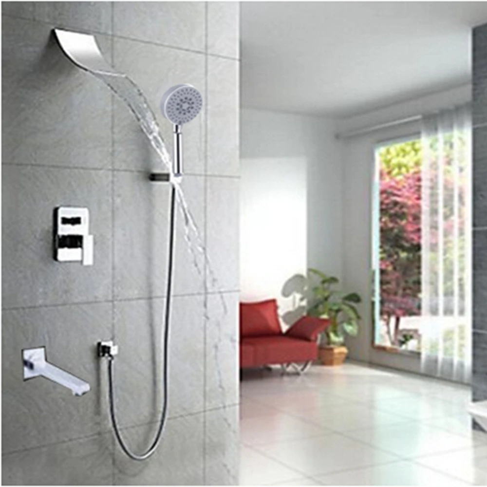 

Wall Mounted Waterfall Bathtub Shower Faucet Mixer Tap Single Handle Chrome NEW