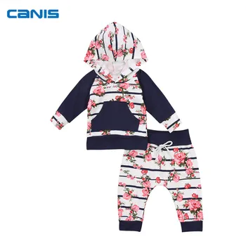 

CANIS Winter Boho Baby Set Newborn Kids Children Active Clothes Girl Floral Hooded Coat Tops+Pants Outfits