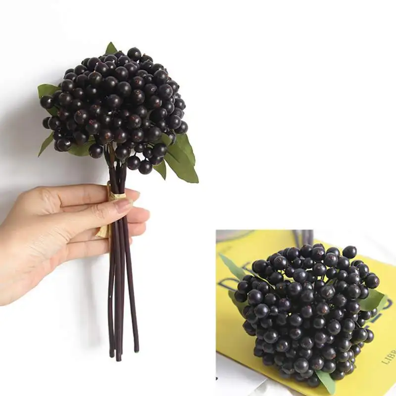 Faux Plant Lifelike Berry Bean Foam Flowers Home Decor Small Artificial Flowers Fruit Branch DIY Wreath Wedding Box Decoration - Цвет: DZ