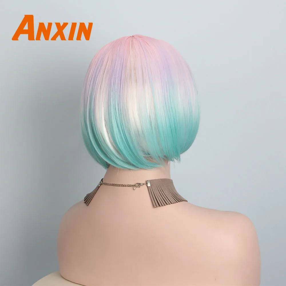 Sintética para Meninas Resistente ao Calor Anxin Doce Ombre Curto Rosa Bob Peruca Cor Festa Anime Cosplay 9 sintética para meninas resistente ao calor