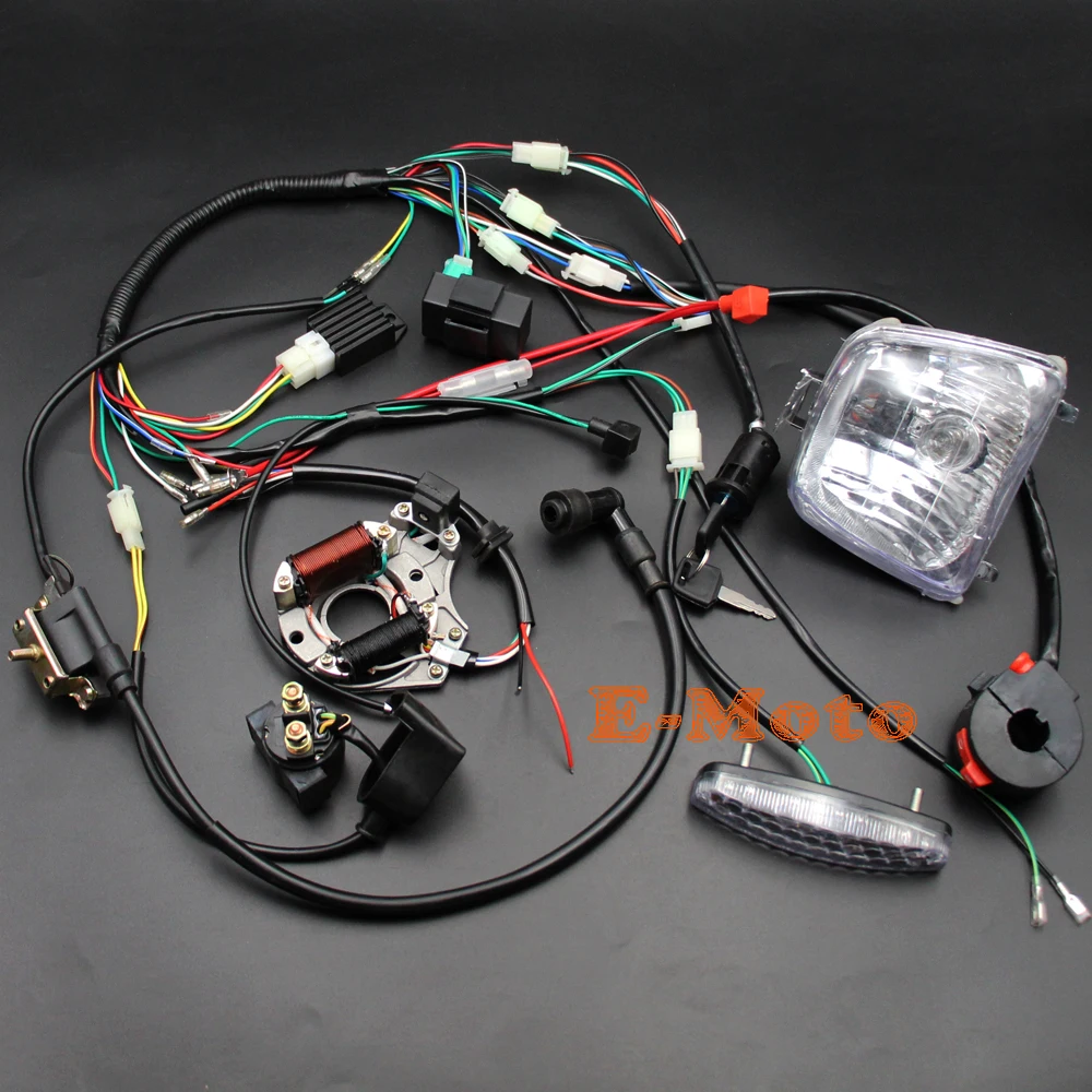 

Full WIRING LOOM HARNESS CDI Coil Regulator Magneto Lights Key Switch 50cc 70cc 90cc 110cc 125cc ATV QUAD BIKE BUGGY New E-Moto