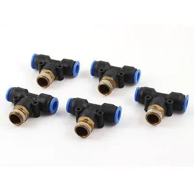 5 Pcs Quick Push In Pneumatic Fitting T Shape Tube OD 2/5&quot x 3/8PT Male Threaded | Обустройство дома
