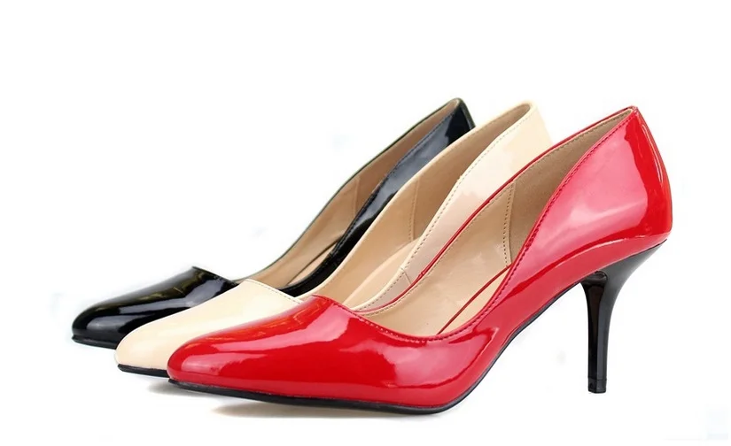 

2018 latest fashion small round head 7 cm stiletto women's shoes OL simple work shoes plus size shoes 35-46 black/red /beige