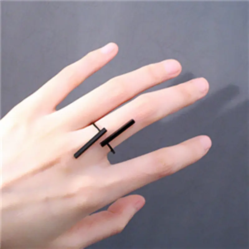 

New Style Creative Simple Opening Double Word Geometric Ring Environmental Protection Copper Material Rings Open End Ring R740