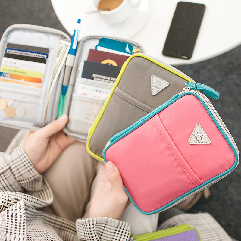 

Multi-function Passport Travel Storage Bag Document Card Package Portable Wallet Holder Protective Cover Travel Bag bolsos pink