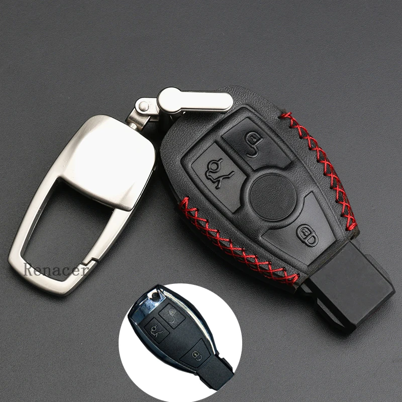 

2018 new car key cover case holder ring chain leather 2/3 buttons For Mercedes Benz