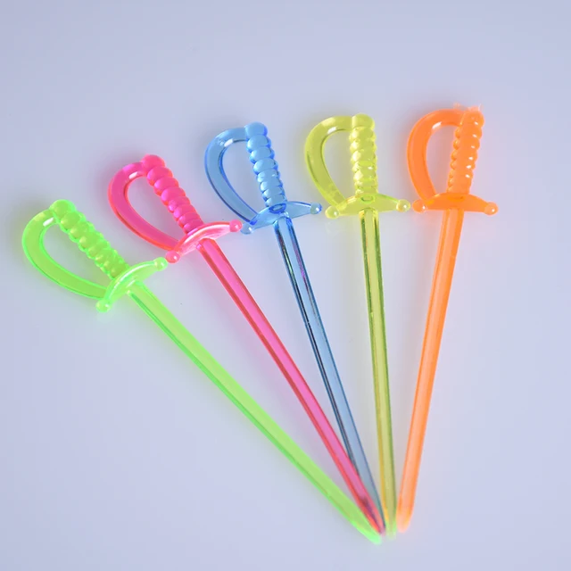 100PCS Mix Color Plastic Pirate Sword Picks Sticks Food Fruit Sticks Buffet Cupcake Topper