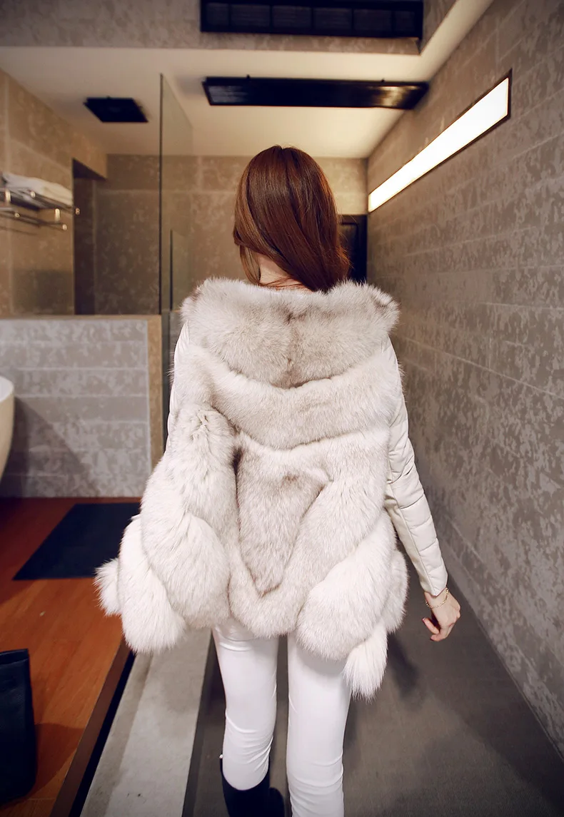 AYUNSUE зима просто, элегантно искусственного меха пальто Для женщин пушистые теплые Pu Лоскутные кожаные Cloack куртка женская верхняя одежда LX927