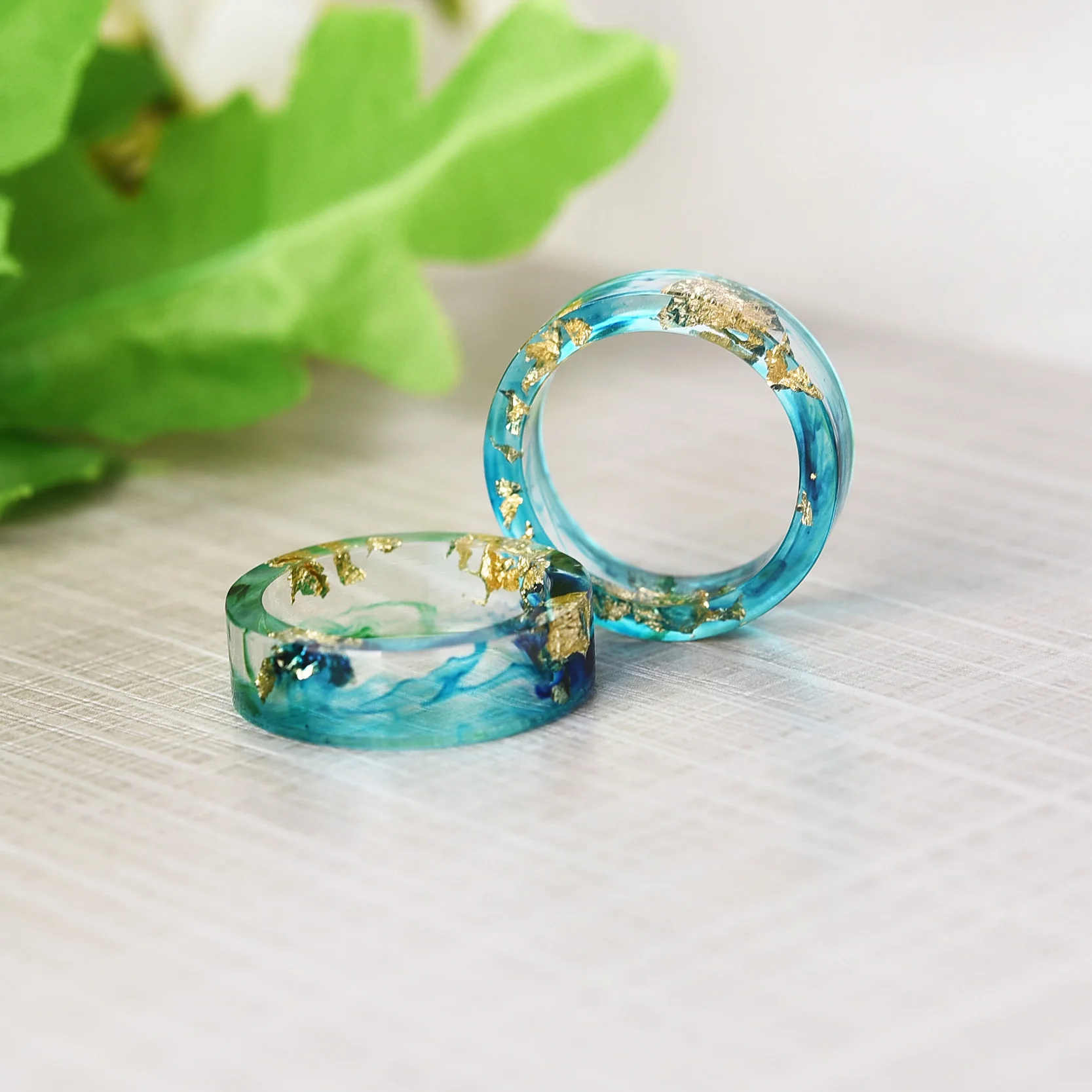 Горячее предложение, кольца ручной работы из смолы, мужские кольца с голубыми и зелеными чернилами, нарисованные пейзажи внутри, кольца для женщин, ювелирные изделия для свадебной вечеринки