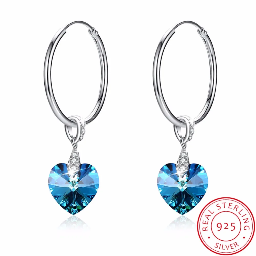 Fine Jewelry Made with Heart Swarovski Crystal Drop Earrings Real S925