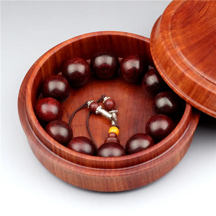 Burma Rosewood Circular Beads Hand String Box, Tea Incense Storage Box, Vietnamese Mahogany
