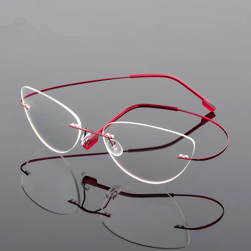 

Ultra-light Memory Fashion Latest Titanium Alloy Eyeglass Optical Frames Hot Cheap Rimless Eyeglasses Women Cat Eye Glasses