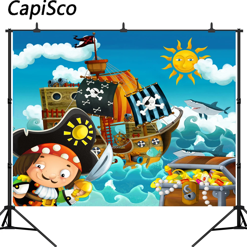 

Capisco Pirate Ship Theme Scene Treasure sun sea photo backdrop Computer printed children kids photography studio background