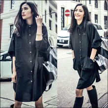 2017 New BF Solid Loose Long Women Blouses Shirts Female Single Breasted mujer Feminina blusas Plus size Tops