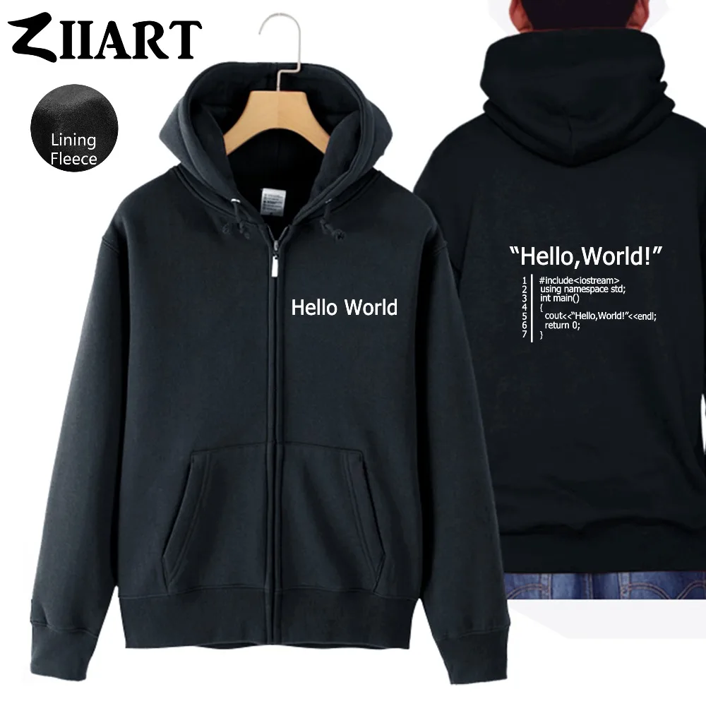 

Hello World programming language C geek programmer Couple Clothes Man Boys Full Zip Winter Fleece Hooded Coat Jackets ZIIART