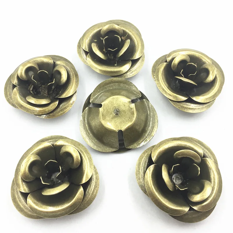

10Pcs Bronze Tone Connectors Embellissements Rose Flower Alloy Filigree Wraps Bag Ornament Jewelry DIY Findings 55mm