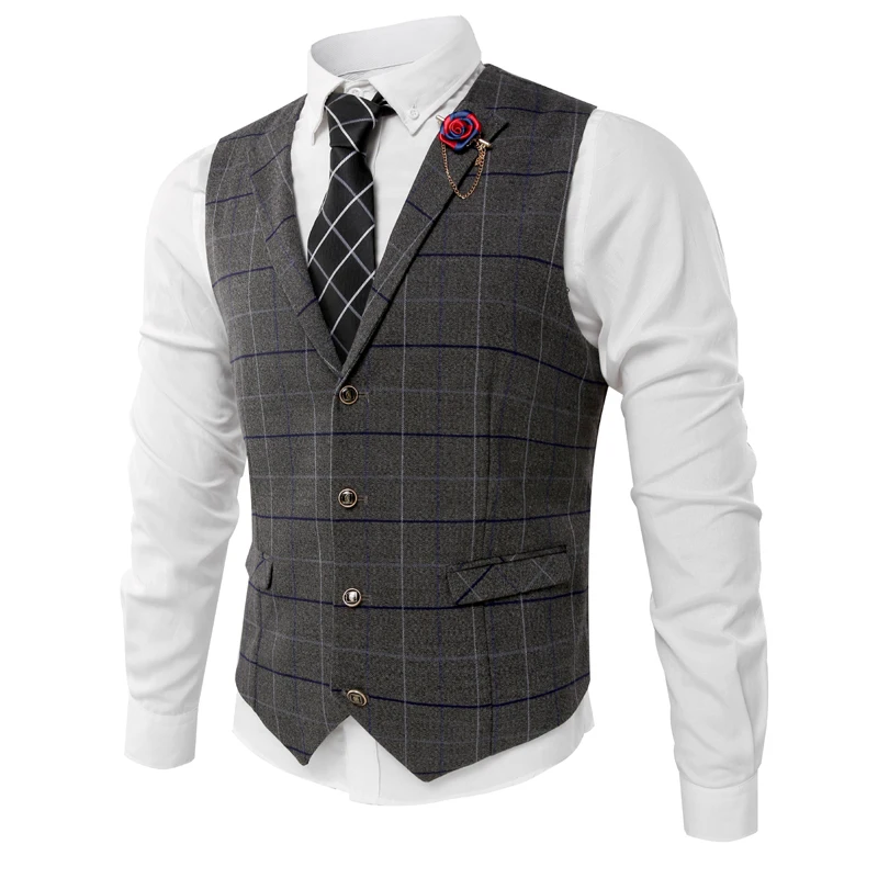 2017 navy blue Dark grey M XXL Plaid Vest Men HOT SALE Fashion Korean