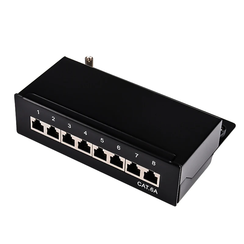 Kopen Mini Desktop KAT 6A 8 port Patch Panel Volledige Afgeschermde, beschikbaar Voor Wandmontage (bodemplaat met muur mount schroef gaten)