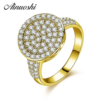 

AINUOSHI 14K Solid Yellow Gold Halo Ring Pave Setting Simulated Diamond CZ Wedding Engagement Cluster Ring for Women Jewelry
