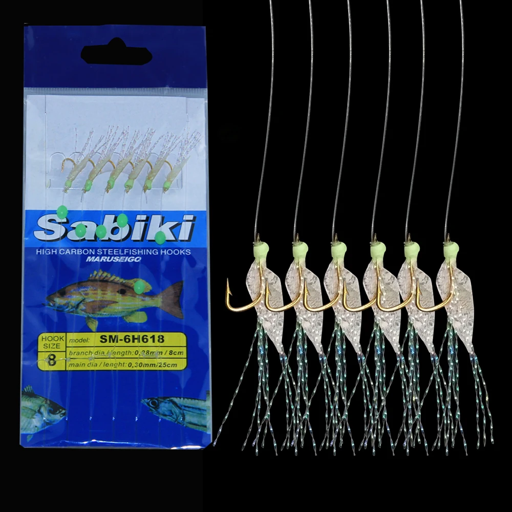 5 шт. синий приманка из рыбьей кожи Sabiki 6 Крючки для руки море маячок для рыбалки установок с поворотным Snap приманки для сельдь