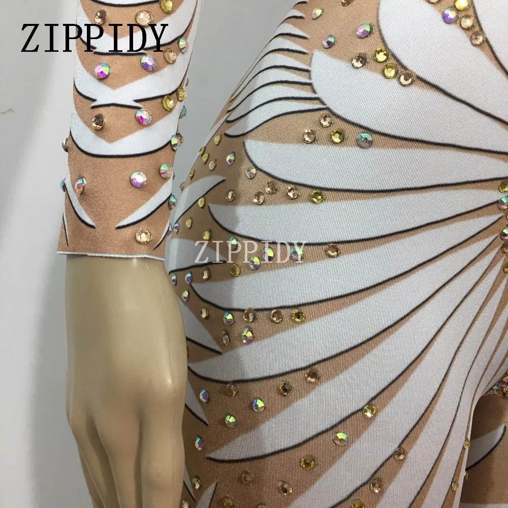 White Geometric Pattern Glisten Rhinestones Jumpsuit Women's Party Celebrate Nightclub Female Singer DS Big Stretch Sexy Rompers