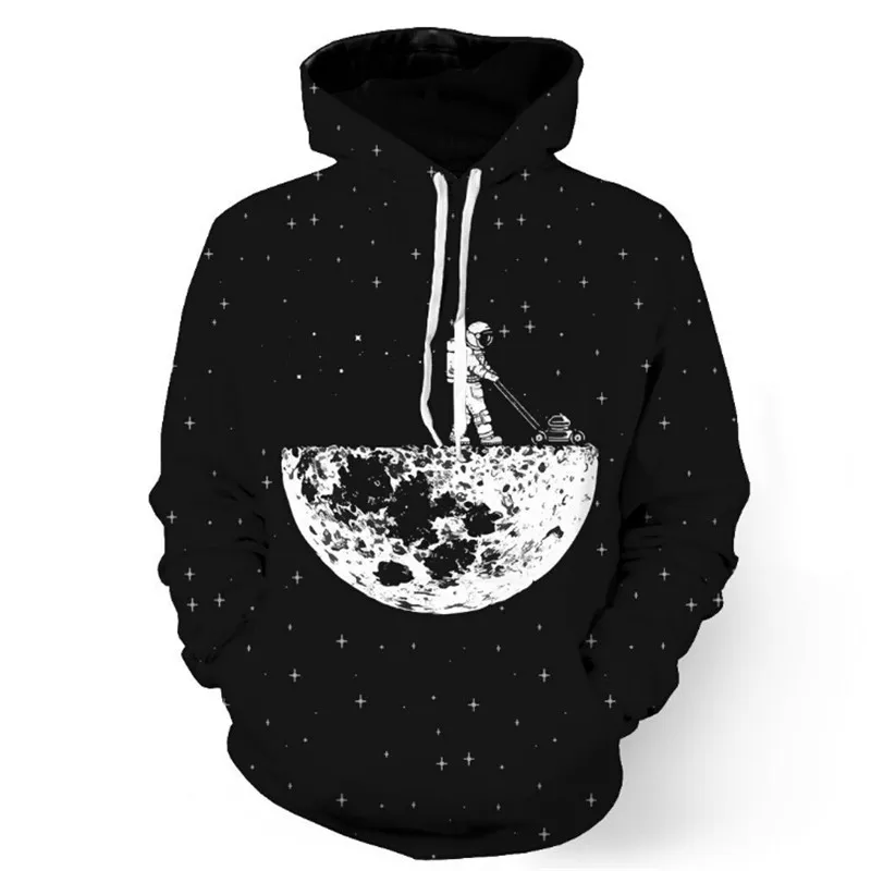 

3D Print Black Astronaut Moon Women/Men Front Pocket Sweatshirt Hoodies Loose Hooded Couple Hoodies Long Sleeve Unisex Hoodies