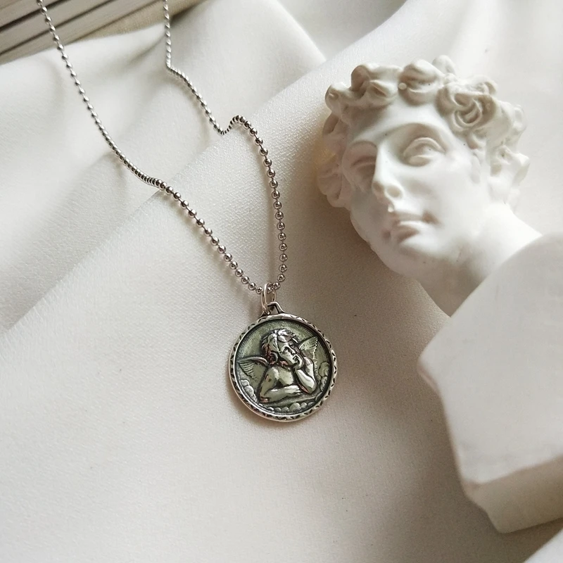 Ожерелье из серебра 925 пробы с подвесками в виде ангела хранителя|necklace silver